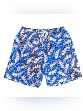 American Eagle Tropical Leaf Print Swim Trunks Men’s Medium Navy Quick-Dry Mesh